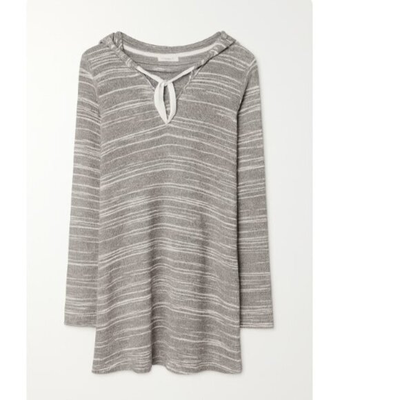 La Blanca Striped Knit Hoodie Tunic Top – Gray/White